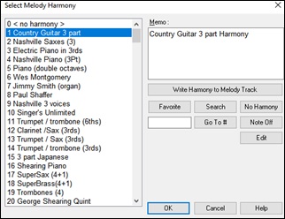 Select Harmony dialog